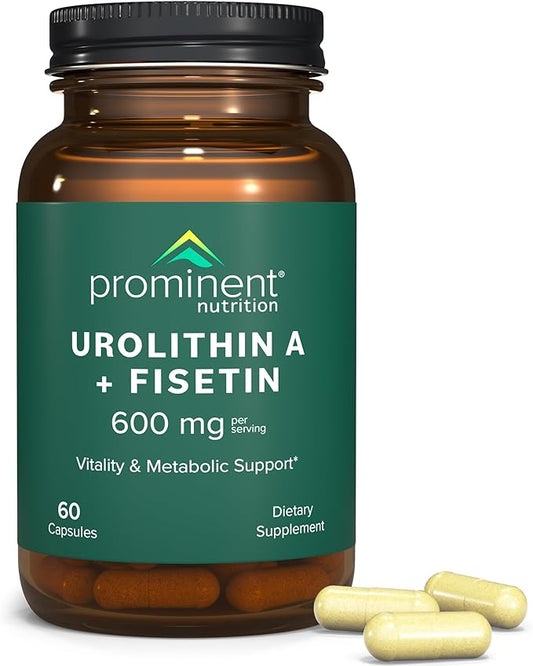 Prominent Nutrition Urolithin A + Fisetin, 30-Day Supply – Supports Vitality, Oxidative Stress, Muscle Recovery & Cellular Health – Vegan, Non-GMO, Gluten Free, 600mg Serving, 60 Capsules