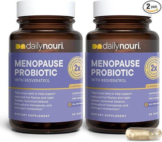 Nouri Daily Menopause Probiotic | Supports Hormonal Balance, Estrogen, Hot Flashes, Night Sweats, Bloating & Gut Health | 3 Clinically Studied Strains + Resveratrol & Vegan Omega Oil | 30-Day Supply