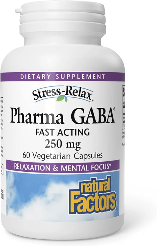 Natural Factors Stress-Relax Pharma GABA 250 mg, Non-Drowsy Stress Support for Relaxation and Mental Focus, 60 Vegetarian Capsules