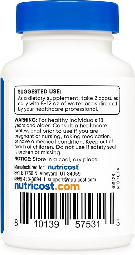 Nutricost Uridine Monophosphate 60 Capsules, 600 mg per Serving - Vegan, 30 Servings