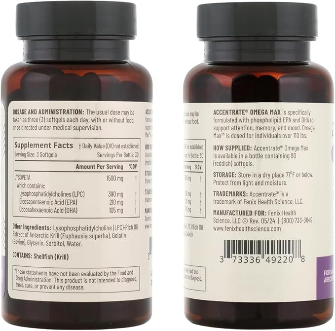 Omega 110 w/LYSOVETA LPC | EPA & DHA Supplements for Brain & Retina Health | Focus, Attention, Memory, Mood & Vision | 6X Higher Absorption Than Fish Oil | High Potency Omega-3 LPC-DHA