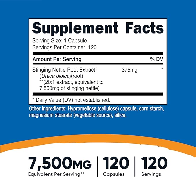 Nutricost Stinging Nettle Root Extract 7500mg Equivalent, 120 Capsules - Vegetarian Friendly, Non-GMO, Gluten Free