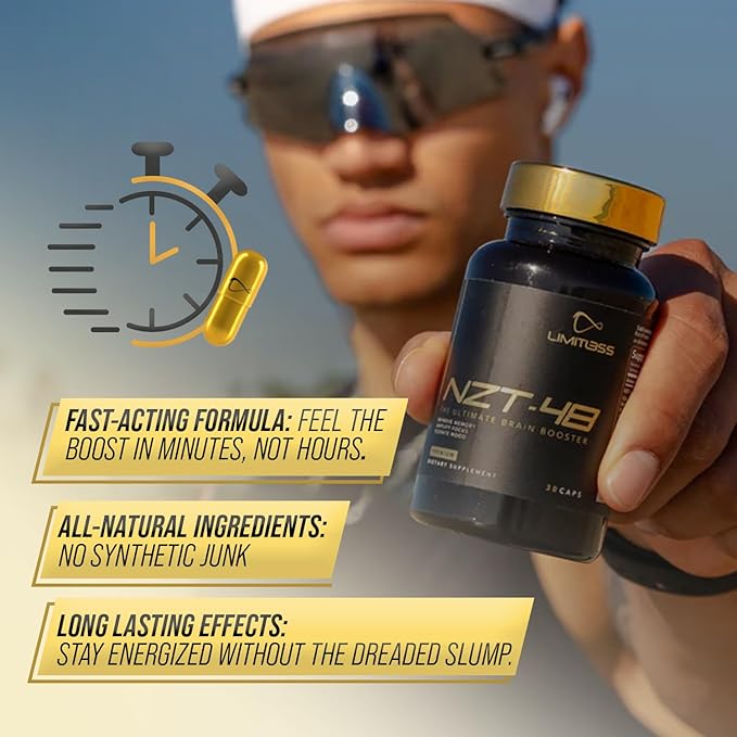 NZT-48 Brain Booster | Nootropic Brain Supplements for Memory and Focus | Premium Natural Energy Supplement with Caffeine, Phosphatidylserine, Vitamins B6 & B12, Ashwagandha | 60 Servings