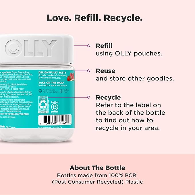 OLLY Teen Girl Multi Gummy, Healthy Skin and Immune Support*, Essential Vitamins, Biotin, Zinc, Chewable Multivitamin, Strawberry Melon Flavored, 50 Day Supply - 100 Count
