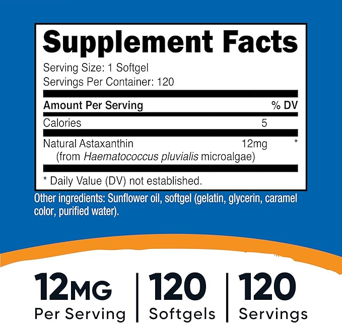 Nutricost Astaxanthin 12mg, Non-GMO and Gluten Free, 120 Softgels (4 Month Supply)