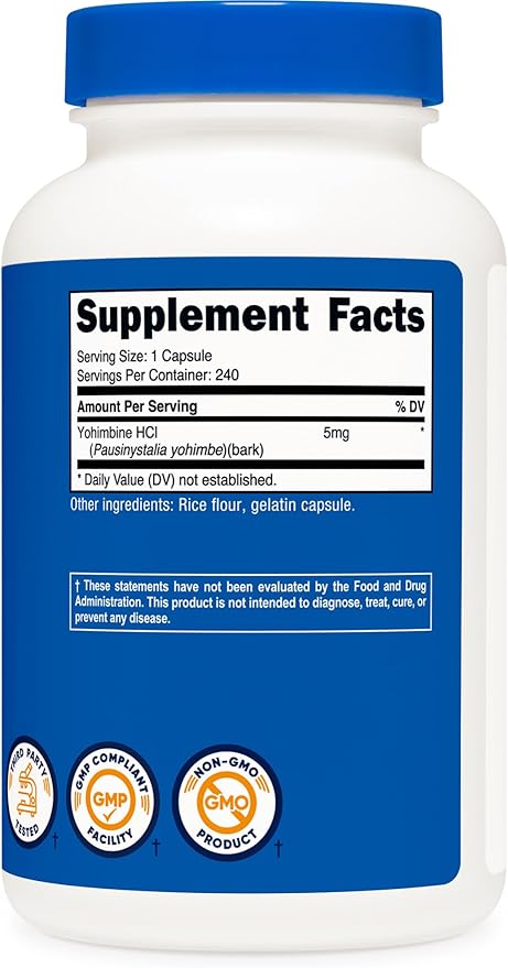 Nutricost Yohimbine HCl 5mg, 240 Capsules Extra Strength - Gluten Free, Non-GMO