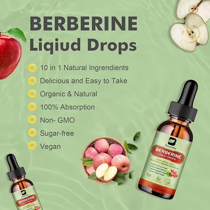 Berberine HCL Supplement with Ceylon Cinnamon - Liposomal Berberine Phytosome Liquid Drops with Turmeric, Ceylon Cinnamon, Bitter Melon, Milk Thistle, AMPK Activator for Digestion Support