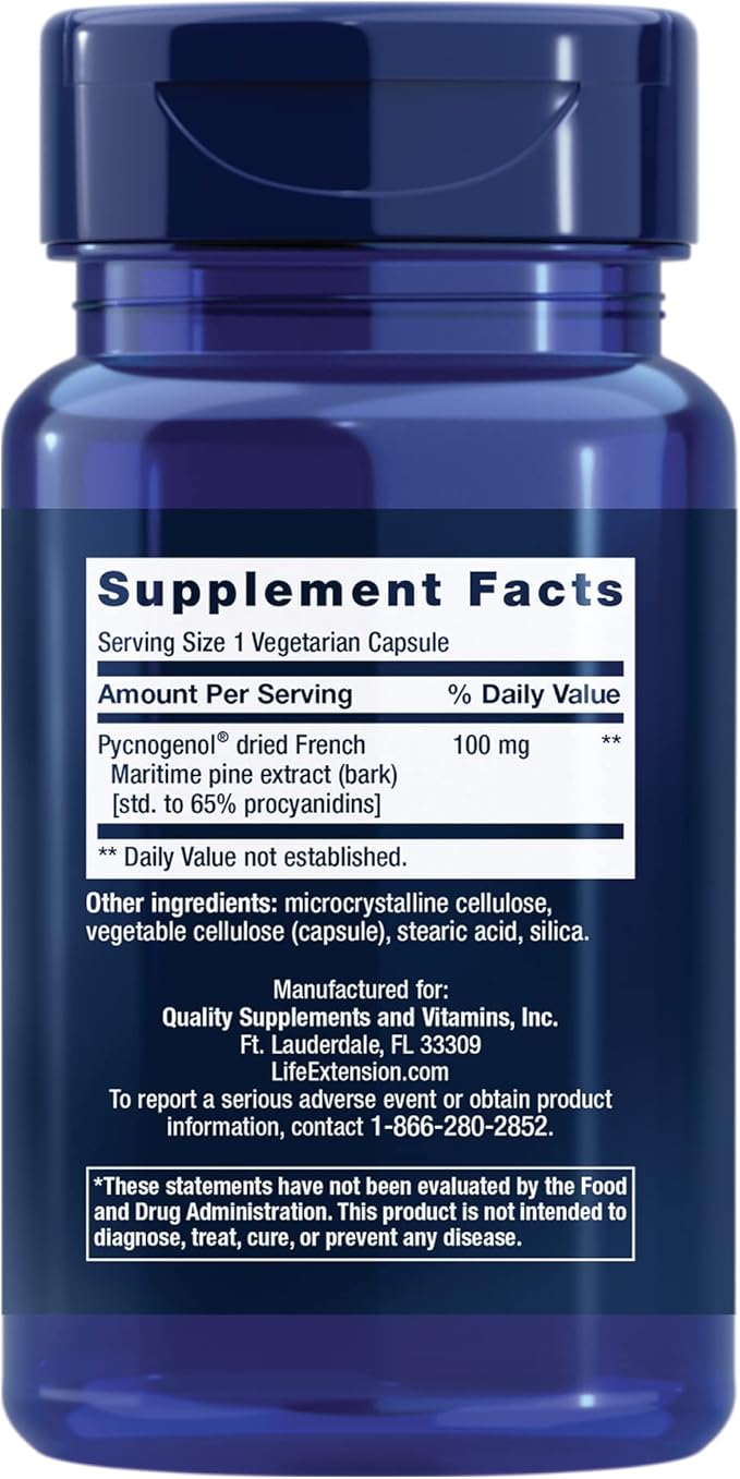 Life Extension Pycnogenol – French Maritime Pine Bark Extract – Scientifically Studied Healthy Aging & Vascular Health Supplement – Non-GMO, Gluten-Free, Vegetarian – 60 Capsules