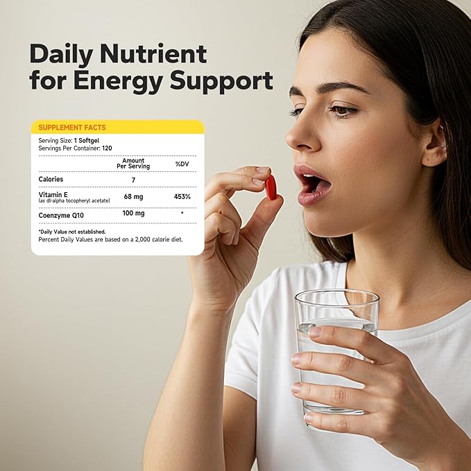 CoQ10 100mg Softgels (120 Softgels), CoQ10 Supplement Support Heart Health & Energy Production, High Absorption Coenzyme Q10, Gluten Free Energy Supplements