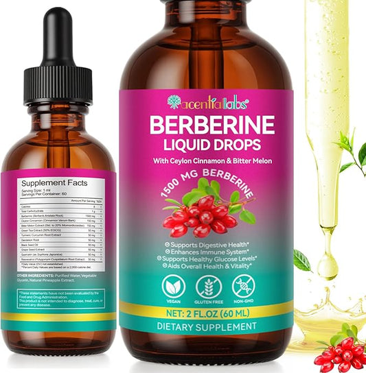 Berberine Supplement Liquid 60ml, Berberine with Ceylon Cinnamon, Berberine Drops with Turmeric Curcumin, Bitter Melon, Immune Support, Digestive Health Support