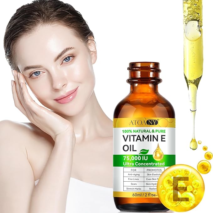 Vitamin E Oil Blend 75,000 IU, Vitamin E Oil for Skin, Scars, Face & Full Body, Tightening Plump Skin, Reduce Fine Lines & Scars, Moisturizing Skins, 2 Fl Oz