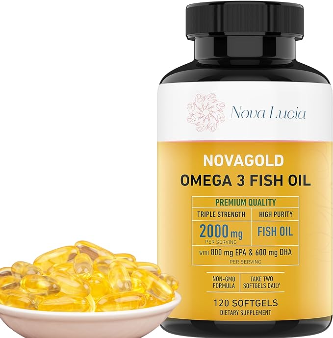 NovaGold Omega 3 Fish Oil – 2000mg High Strength EPA DHA Supplement – Burpless, Easy to Swallow Softgels – Supports Heart, Brain, Joints, Immune & Skin – Non-GMO – 120 Liquid Capsules