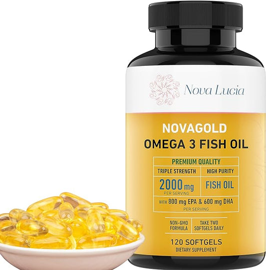 NovaGold Omega 3 Fish Oil – 2000mg High Strength EPA DHA Supplement – Burpless, Easy to Swallow Softgels – Supports Heart, Brain, Joints, Immune & Skin – Non-GMO – 120 Liquid Capsules