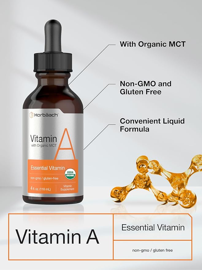 Horbäach Vitamin A Liquid | 4 fl oz | Supplement with Organic Fractionated Coconut Oil | Non-GMO, Gluten Free