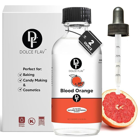 Dolce Flav Natural Blood Orange Extract – 2 Ounce Oil-Soluble Kosher, Sugar-Free, Concentrated Rich Citrus Flavoring for Baking, Chocolates & Desserts, Includes Measured Dropper