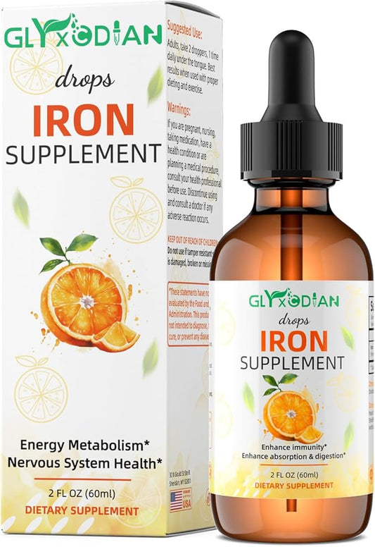 Iron Liquid Drops for Women & Men： Iron Drop 60ml 98% Absorption Liquid Iron Supplement Drops Supports Immunity Energy Red Blood Cell Production Relieves Fatigue Dizziness Natural Orange Flavor