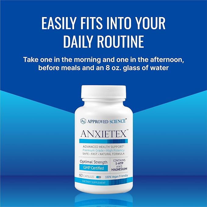 Approved Science Anxietex - Calm and Relaxation - L-Theanine and Magnesium - 60 Capsules - Vegan Friendly - 1 Month Supply