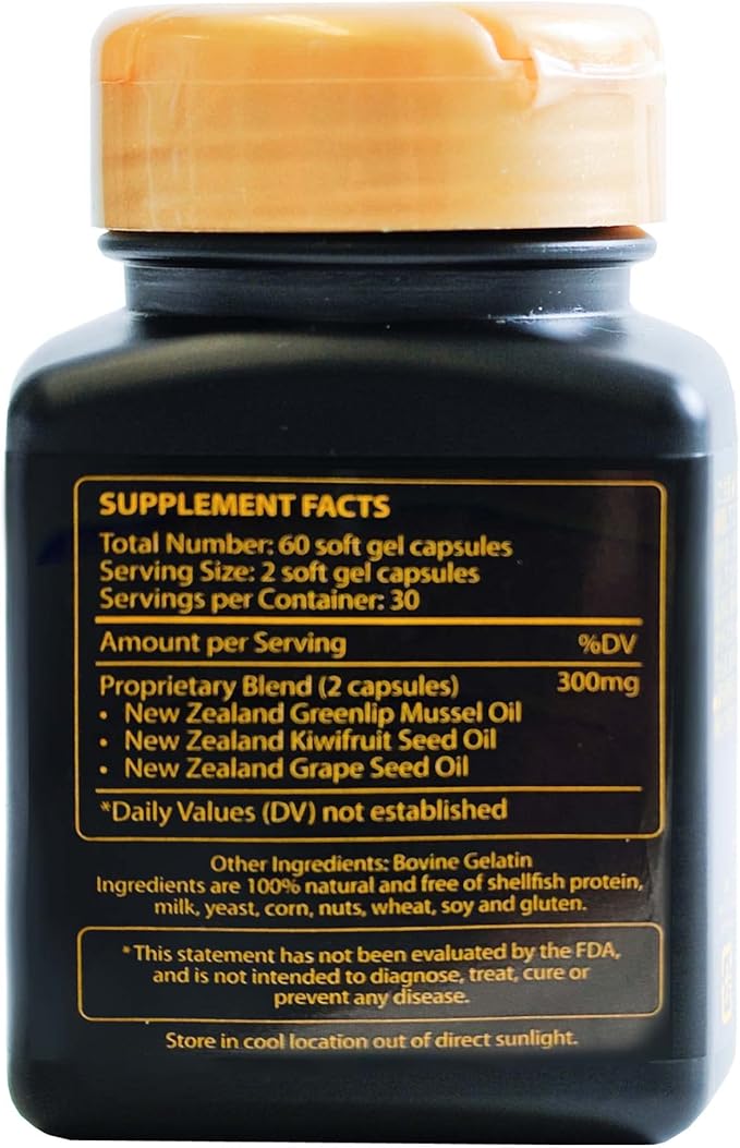 Omega 3 New Zealand Green Lipped Mussel Oil Soft Capsules for Joint Support and Mobility, Heart & Immune Support, No Fishy Aftertaste, 2-Pack, 120Soft caps, 2-Soft caps Per Day, 60 Day Supply