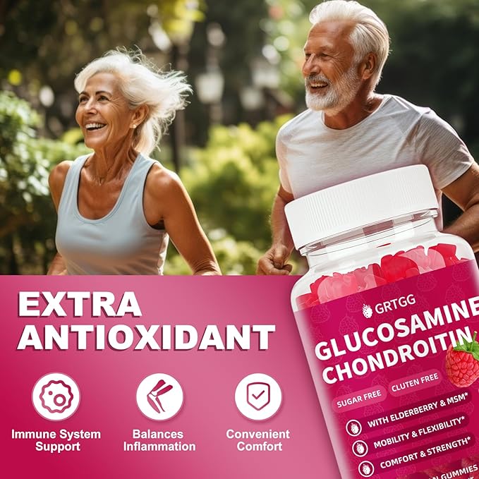 Glucosamine Chondroitin Gummies with MSM & Elderberry Extra Strength 3000MG - Joint Support, Antioxidant Immune Support Supplement for Adults, Men & Women - 90 Raspberry Gummies