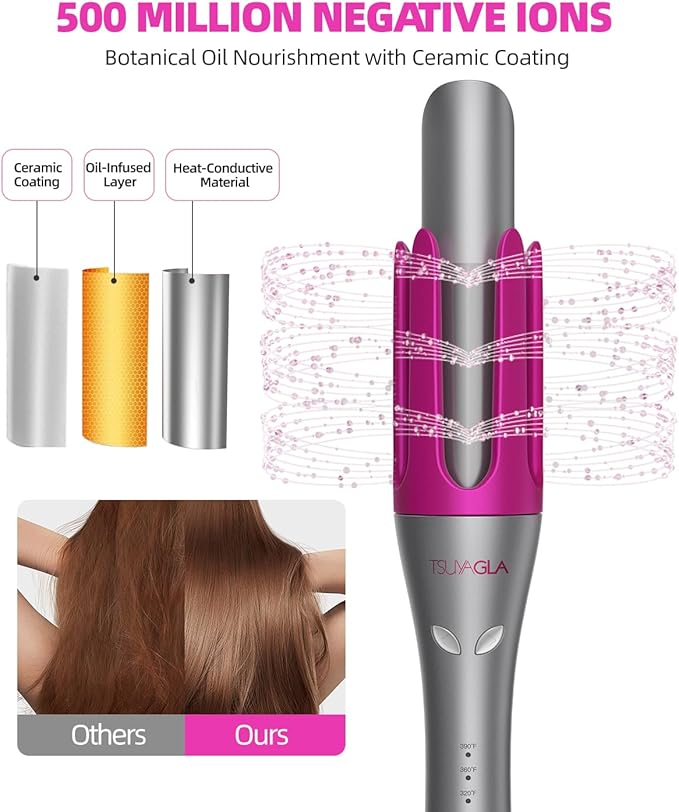 Automatic Rotating Curling Iron,1 1/4 Hair Curler with 3 Temperatures, 10S Fast Heating, 2-Way Rotation, 30 Min Auto Shut-Off, 500 Million Ionic, Anti-Scald-Tangle for Hair Styling