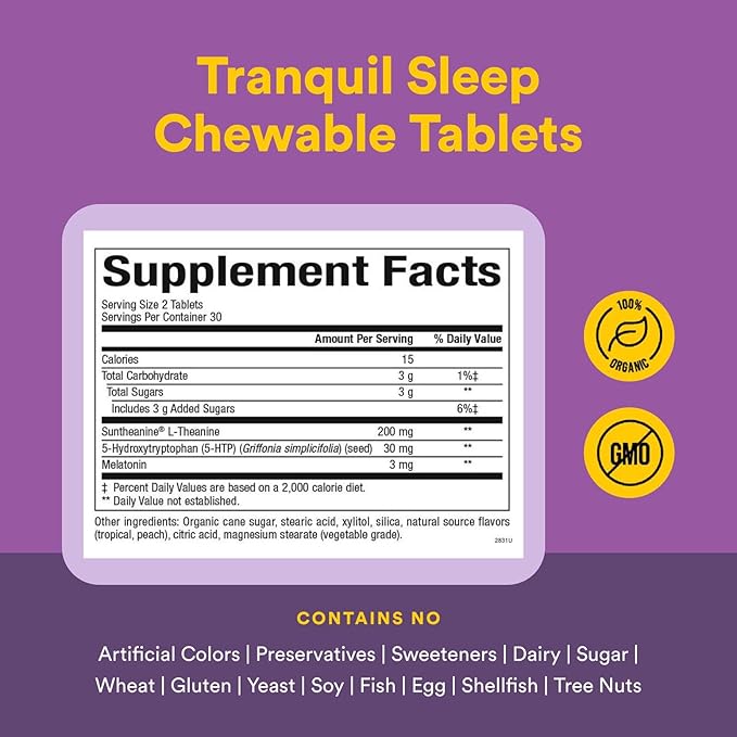 Natural Factors Stress-Relax Tranquil Sleep Chewable, Supports The Full Sleep Cycle, 120 Tablets