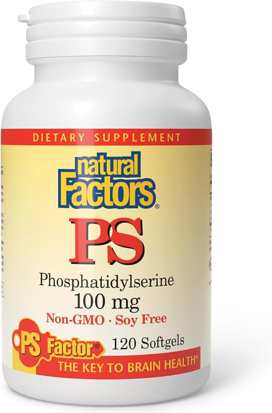Natural Factors, Phosphatidylserine, Support for Memory, Concentration and Brain Functions, Soy and Gluten Free, 120 Softgels