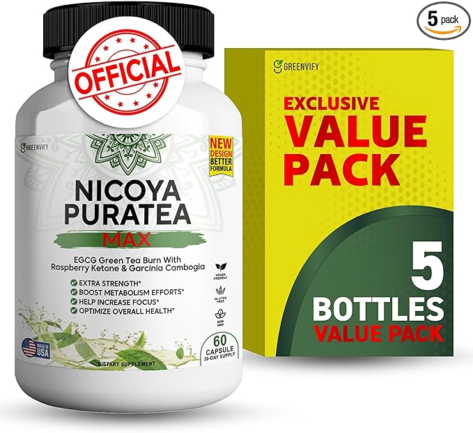Nicoya PuraTea Max Green Tea Extract & Green Coffee Bean for Metabolism Support, Natural Energy Boost, Antioxidant-Rich Supplement – 300 Capsules