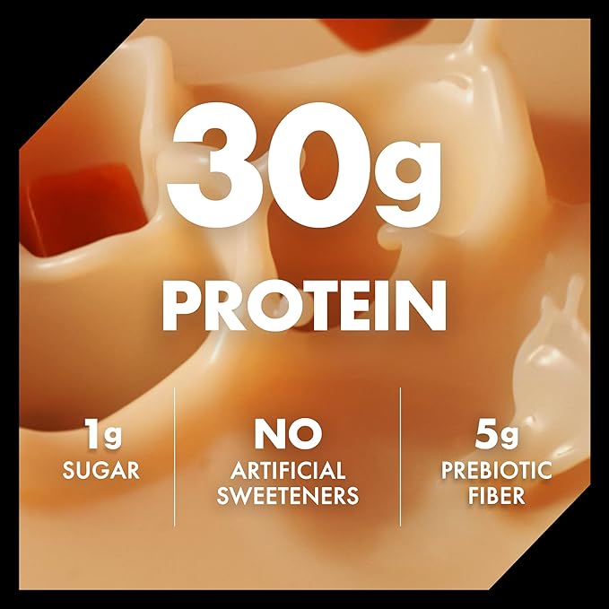 Oikos Protein Shake, Salted Caramel, 30g High Protein Drinks, Shelf Stable, Ready to Drink, 5g Prebiotic Fiber, 12 fl oz Bottle, 4 Count