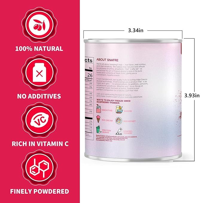 Raspberry Powder, Freeze Dried Raspberry Powder, Natural, No Sugar & Additives, 160G/5.64OZ, Freeze Dried Fruit Powde-r for Baking, Beverages, Smoothies, Yogurt