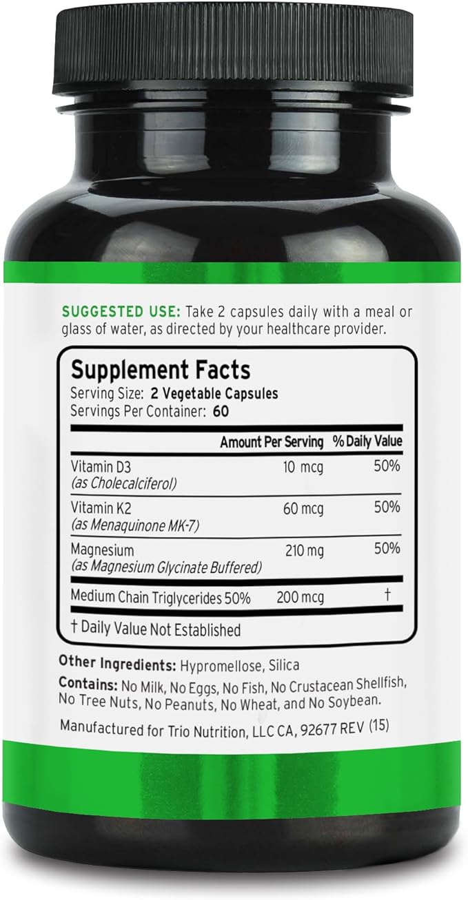 Trio Nutrition MagX Magnesium Glycinate, Vitamin D3, Vitamin K2 & MCT Oil | Chelated Magnesium Supplement | Calm, Relaxation & Recovery | Be Well Rested & Start Your Day with Magximum