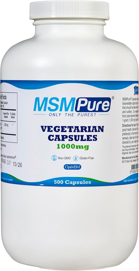 KALA HEALTH MSMPure MSM Vegetarian Capsules – 1,000 mg US-Made MSM per Capsule for Joint Health, Skin Appearance, Hair & Nail Support – 500 Count, Organic Sulfur
