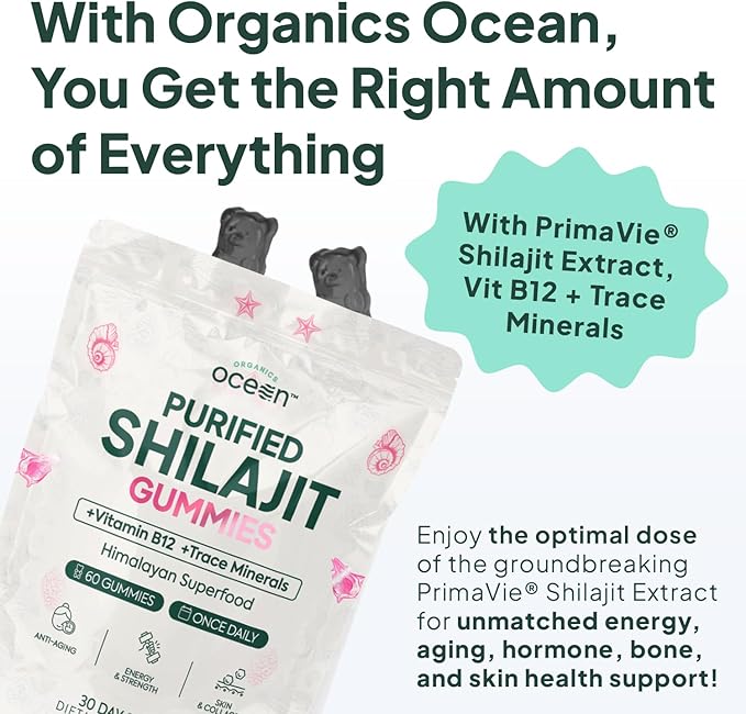 Shilajit for Men and Women - Shilajit Supplement with Vitamin B12, Chromium and Selenium for Age-Defying, Energy, Hormone Support - Pumpkin Cocoa Flavor - 60 Gummies