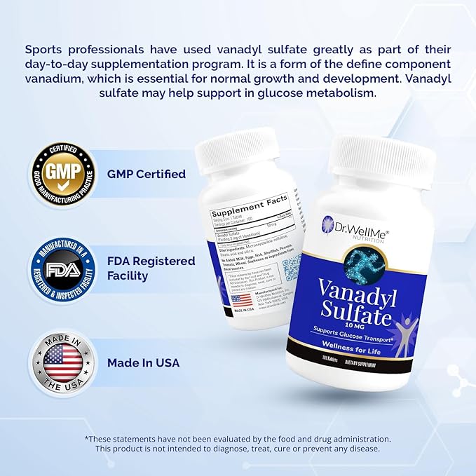 Dr.WellMe Nutrition Vanadyl Sulfate Supplement 10 mg, Maintains Healthy Blood Sugar Level, 100 Tablets, Pack of 3
