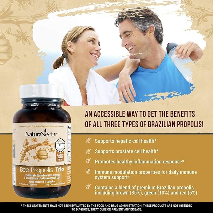 NaturaNectar Natural Bee Propolis Bundle - Trio and Green Propolis - for Immune, Memory and Focus Support* - 60 Capsules per Bottle