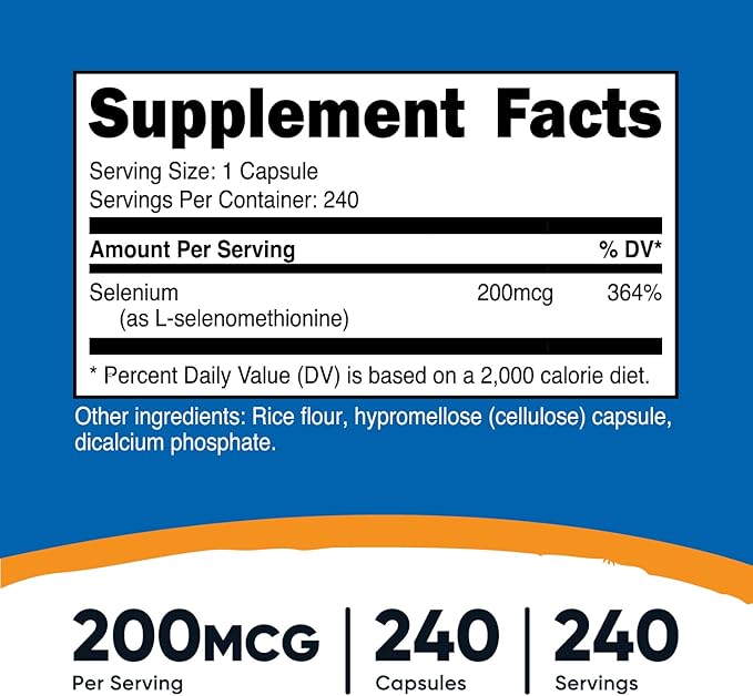 Nutricost Selenium 200mcg, 240 Vegetarian Capsules, Non-GMO, Gluten Free L-Selenomethionine
