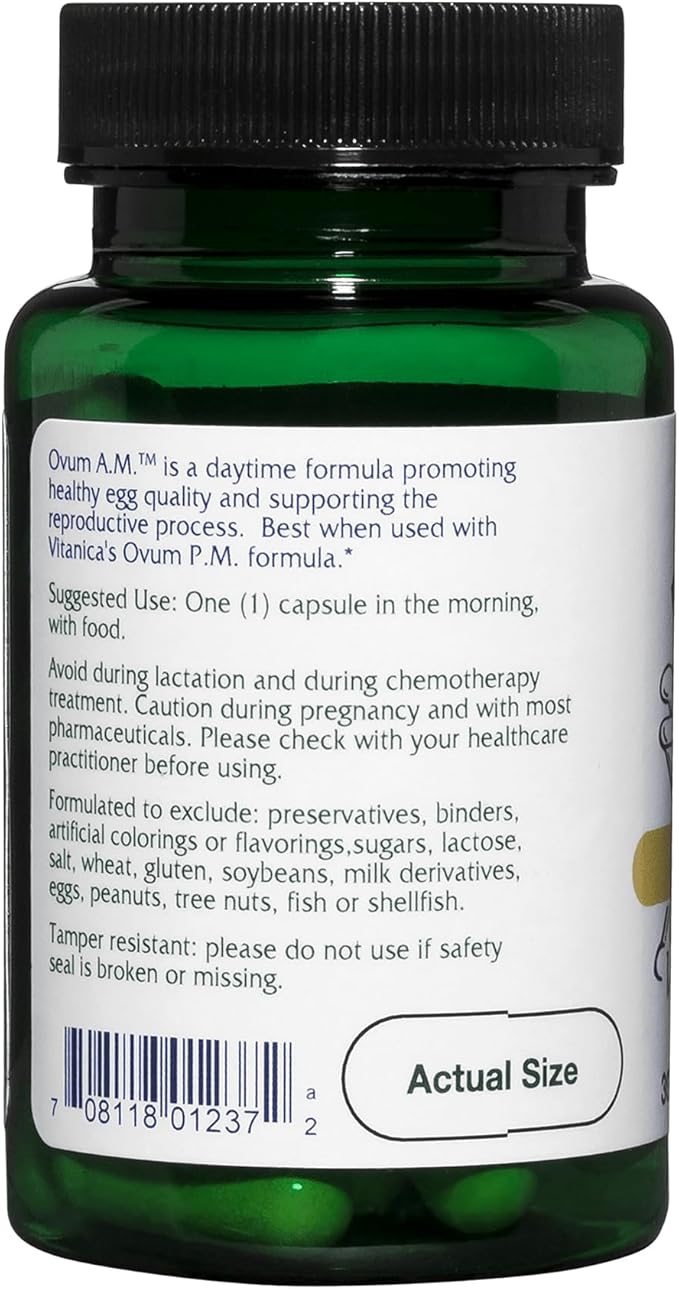 Vitanica Ovum A.M. - Egg Quality Support with Vitamin D3, Alpha Lipoic Acid & CoQ10 - Works Best with Ovum P.M. - Herbal Dietary Supplements - Pro Logo - 30 Vegan Caps