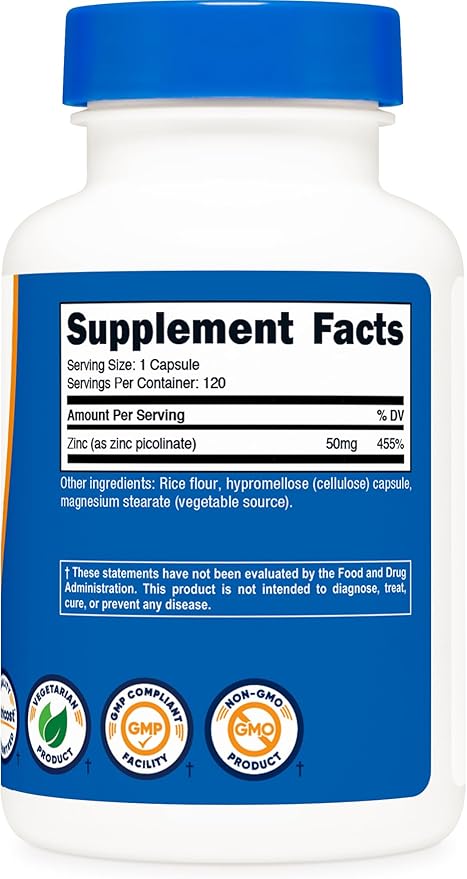 Nutricost Zinc Picolinate 50mg, 120 Vegetarian Capsules - Gluten Free and Non-GMO