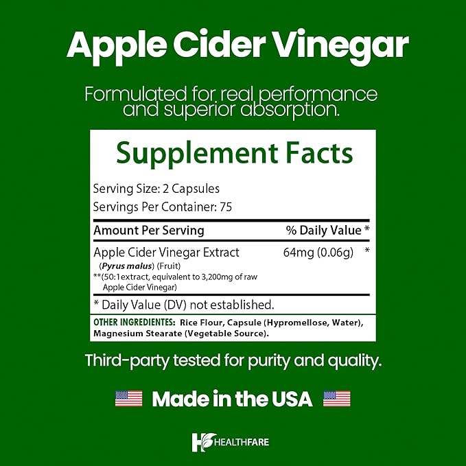 Apple Cider Vinegar Capsules 3200mg | 150 Vegan Capsules | Maximum Strength ACV Supplement | Natural Cleanse Support | Non-GMO & Gluten-Free | Made in USA
