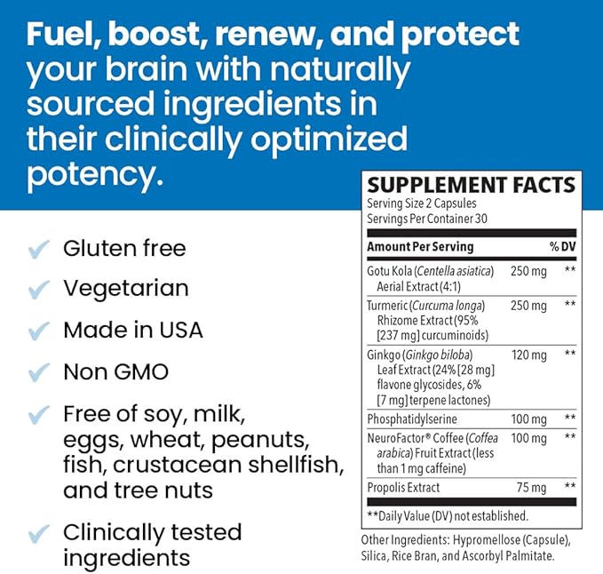 NeuroQ Memory & Focus - Boosts Cognitive Performance & Brain Function - Neuroprotective Formula by Dr. Dale Bredesen - Gotu Kola Ginkgo Phosphatidylserine & Propolis - 60 Capsules (Pack of 3)