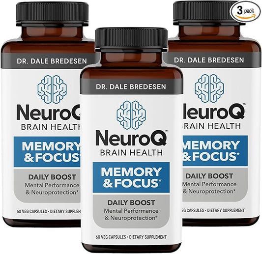 NeuroQ Memory & Focus - Boosts Cognitive Performance & Brain Function - Neuroprotective Formula by Dr. Dale Bredesen - Gotu Kola Ginkgo Phosphatidylserine & Propolis - 60 Capsules (Pack of 3)