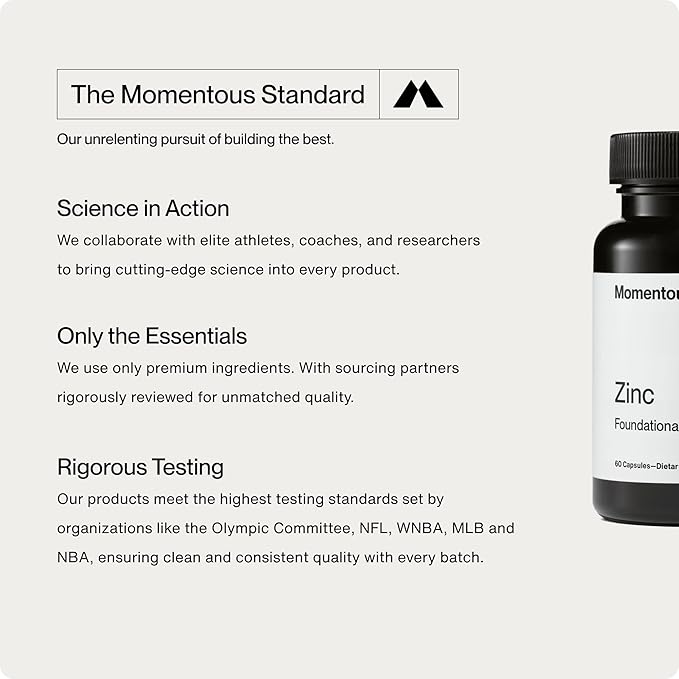 Momentous Zinc Picolinate 15 mg - Immunity & Hormone Support - Bioavailable Zinc Supplement - Promotes Joint Health & Lean Muscle Mass - NSF Certified for Sport - GMO-Free & Gluten-Free - 60 Servings