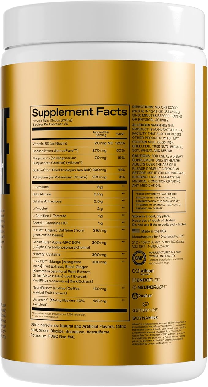 ONE of ONE Loaded Pre-Workout – High-Stim Energy, Focus & Endurance with EndoFlo™, Genius Pure™ Alpha GPC, NeuroRush™, Dynamine®, No Crash, Gluten Free – Pink Burst