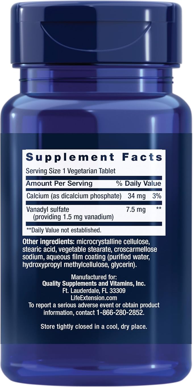 Life Extension Vanadyl Sulfate, Trace Mineral, Vanadium, Healthy glycemic Balance, Healthy Metabolism, Hormone Function, Gluten-Free, Non-GMO, Vegetarian – 100 Tablets