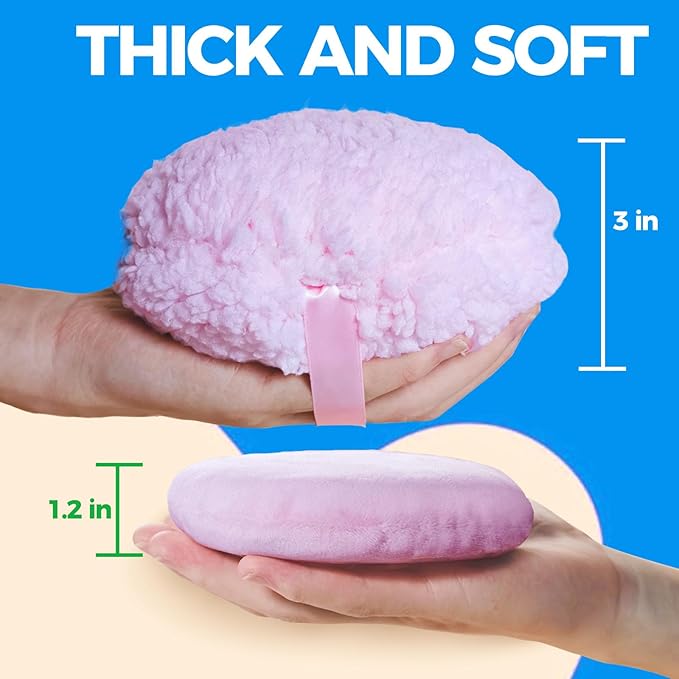 2pcs Powder Puffs, 6'' Body Powder Puff and 5'' Dusting Powder Puff and Container, Extra Large, Fluffy Soft, Washable, Reusable