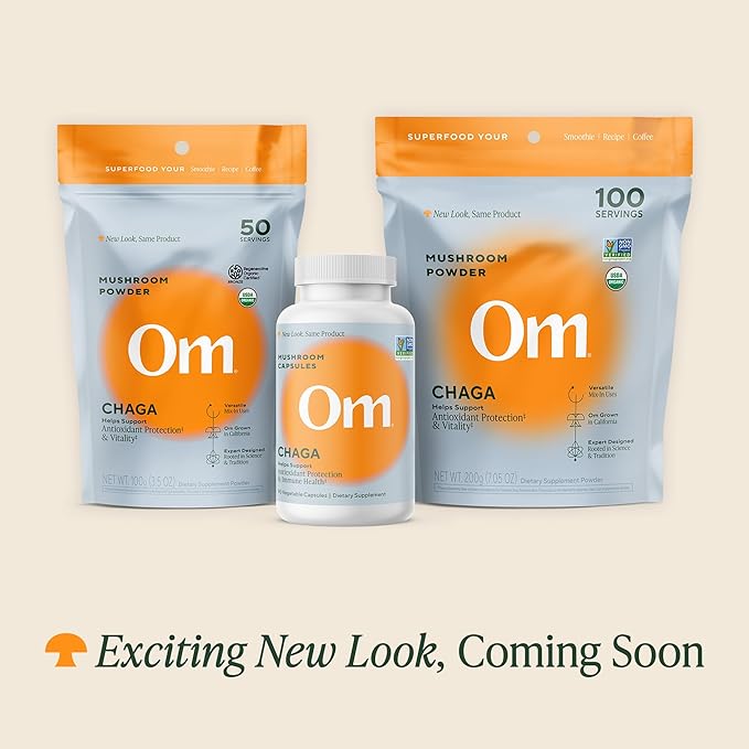 OM MUSHROOM SUPERFOOD Chaga Mushroom Capsules Supplement, Sacred Antioxidants & Immune Support, 90 Count, 30 Days