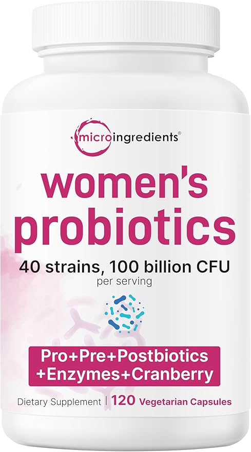 Micro Ingredients Women’s Probiotics 100 Billion CFU, 120 Veggie Capsules | 40 Strains with Cranberry, D-Mannose, Prebiotics & More | Synbiotic & Enzyme Complex | Supports Vaginal Flora & Gut Health
