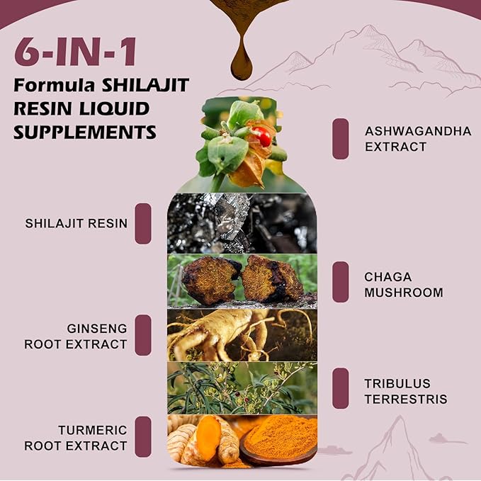 2Pack Shilajit Resin Liquid Drops | Pure Shilajit Complex for Men Women with Ashwagandha, Turmeric, Ginseng, Chaga | 85+ Trace Minerals & Fulvic Acid | Boost Immunity & Energy - Non-GMO