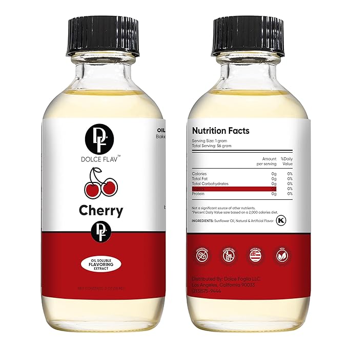 Dolce Flav Cherry Extract – 2 Ounce Oil-Soluble Kosher, Sugar-Free, Concentrated Fruity Flavor for Candy, Chocolates & Desserts, Includes Measured Dropper, Pack of 2