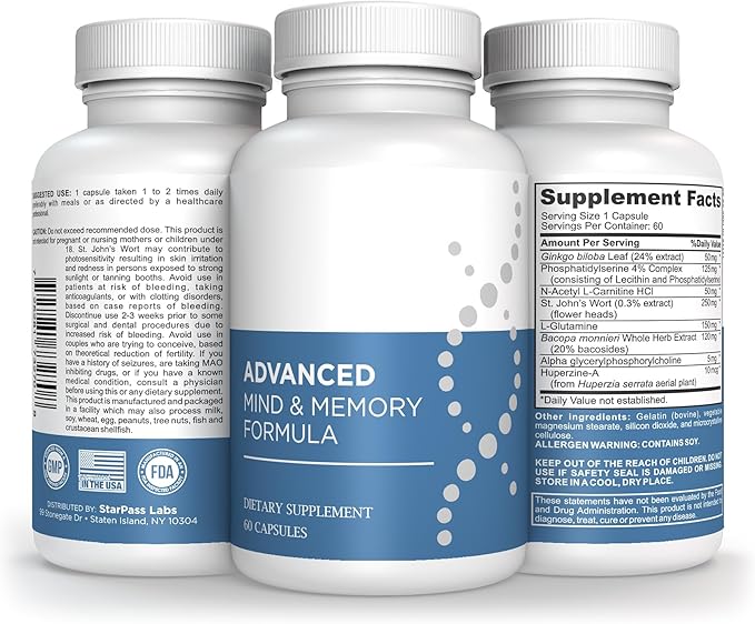 Advanced Memory Formula Extreme Brain Booster, Brain Supplement for Memory, Focus and Mental Performance, Memory Vitamins for Better Brain Health 180 Capsules (3 Pack)