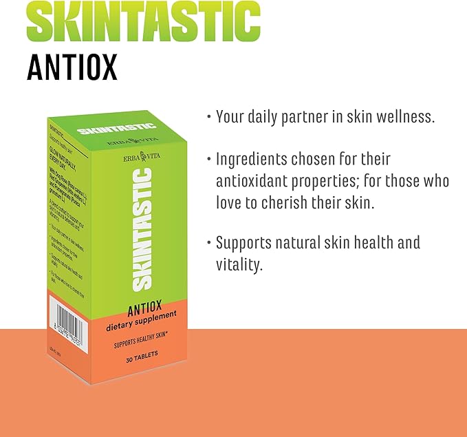 Skintastic Antiox 30 Tablets - Dietary Supplement with Antioxidant Properties, Beta Carotene, Astaxanthin, Coenzyme Q10, Lycopene and Selenium to Support Healthy Skin